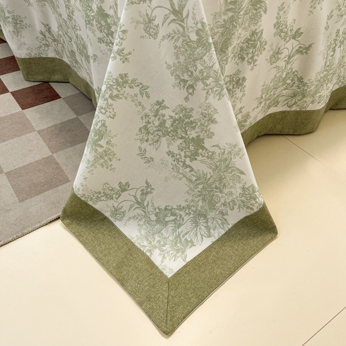 91家纺网 家纺一手货源 找家纺 宜代光年  2025新款全棉老粗布数码印花床单（拼角工艺） 绿蔓