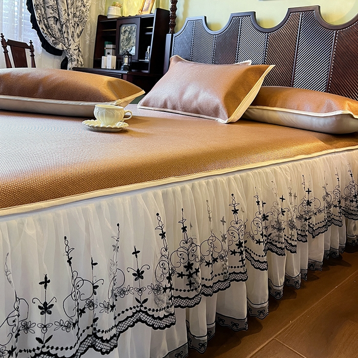 91家纺网 家纺一手货源 找家纺 网红馆（ck家纺） 2025新款可脱卸床裙款冰藤席-盛夏繁星 栗棕