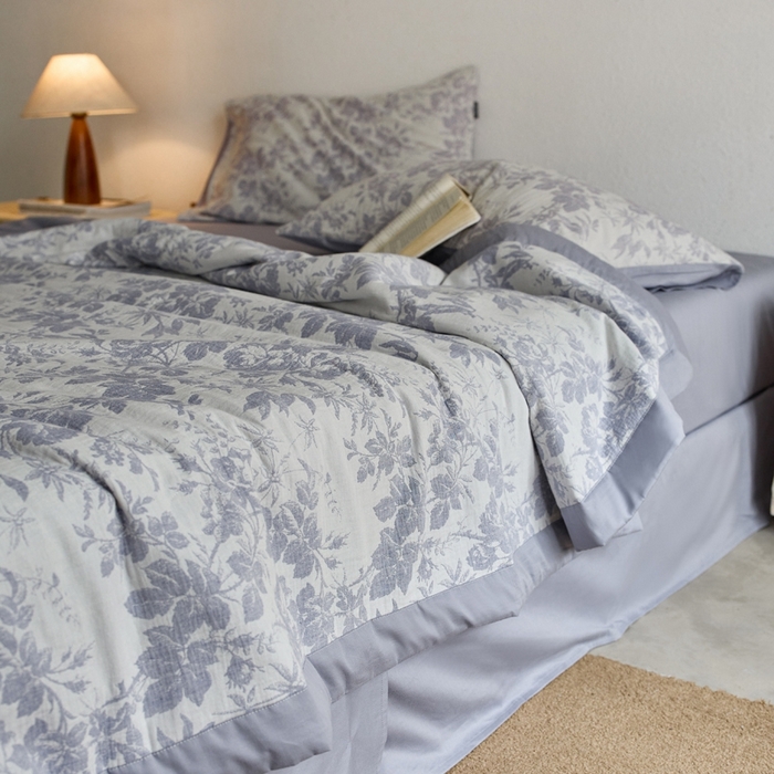 91家纺网 家纺一手货源 找家纺 宜代光年 2025新款60s水洗棉提花夏被套件繁花-紫