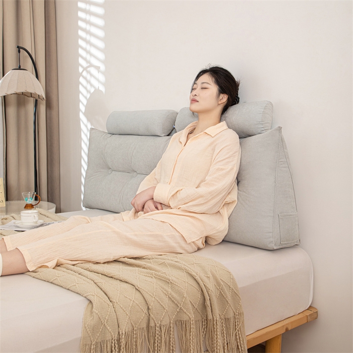 91家纺网 家纺一手货源 找家纺 沐沐家纺 2026新款雪尼绒三角靠背带头枕 浅灰