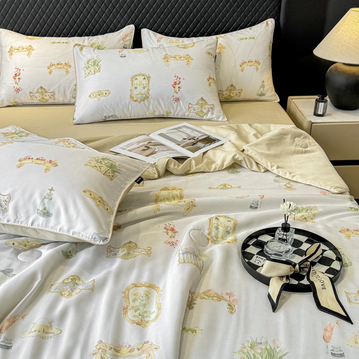 91家纺网 家纺一手货源 找家纺 芊寻家居 2025新款50支天丝数码麻绳款夏被四件套 洛丽塔米