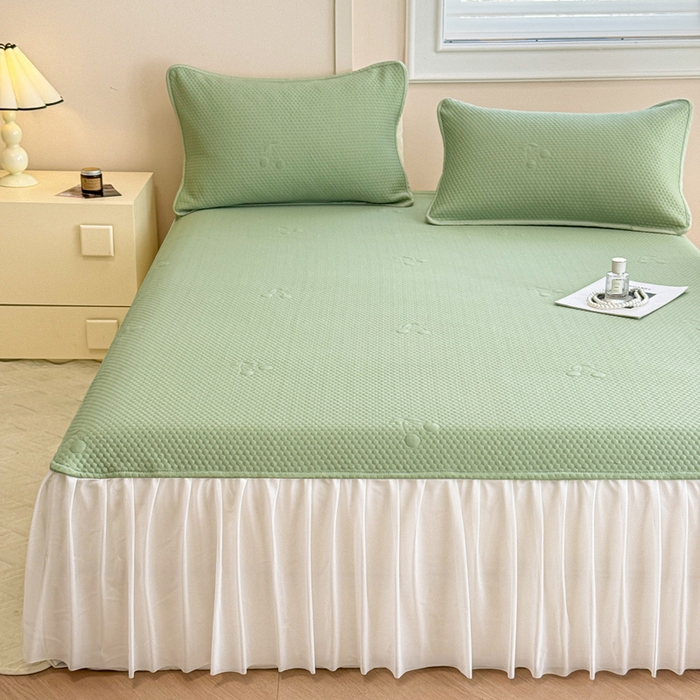 91家纺网 家纺一手货源 找家纺 布卢姆床垫 2025新款A类PE乙纶冰豆豆凉席床裙款 樱桃 绿