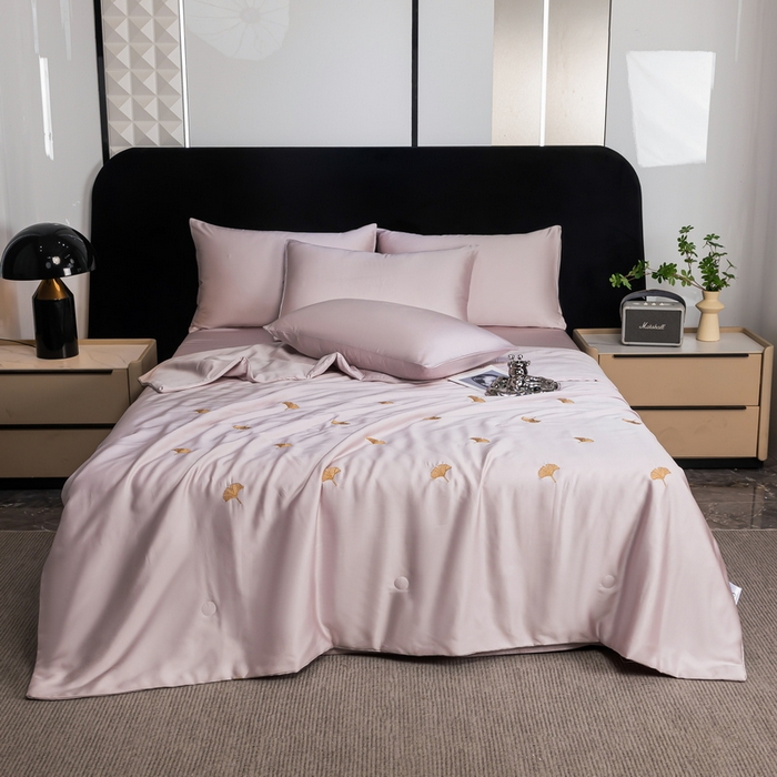 91家纺网 家纺一手货源 找家纺 梦镜家纺 2025新款A类水洗真丝夏被四件套-银树叶 银树叶紫色