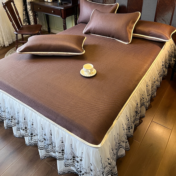 91家纺网 家纺一手货源 找家纺 网红馆（ck家纺） 2025新款可脱卸床裙款冰藤席-盛夏繁星 深咖