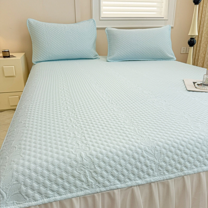 91家纺网 家纺一手货源 找家纺 布卢姆床垫 2025新款A类PE乙纶冰豆豆凉席床裙款 夏日藤萝 蓝