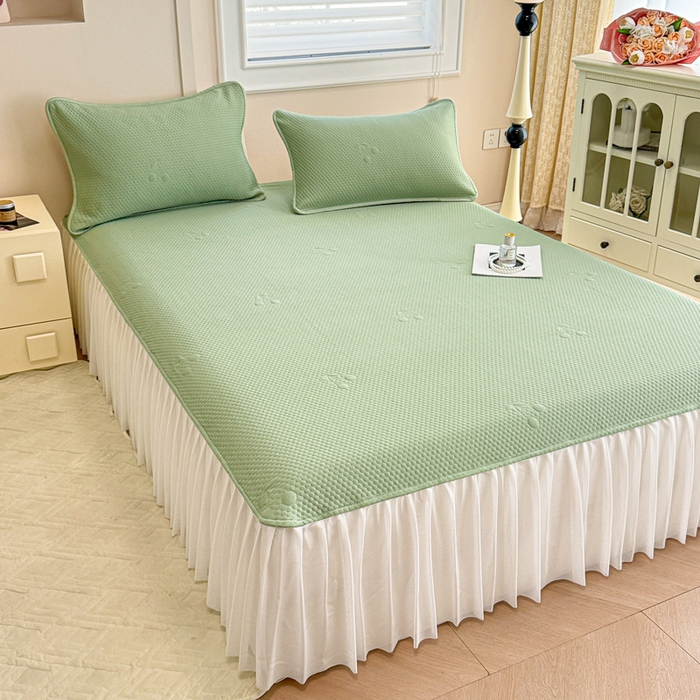 91家纺网 家纺一手货源 找家纺 布卢姆床垫 2025新款A类PE乙纶冰豆豆凉席床裙款 樱桃 绿