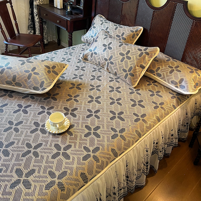 91家纺网 家纺一手货源 找家纺 网红馆（ck家纺） 2025新款可脱卸床裙款冰藤席-盛夏繁星 钴蓝