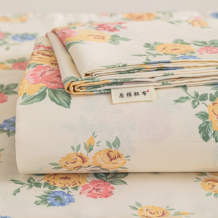 91家纺网 家纺一手货源 找家纺 芃成家纺 2025新款加厚老粗布床单 繁花