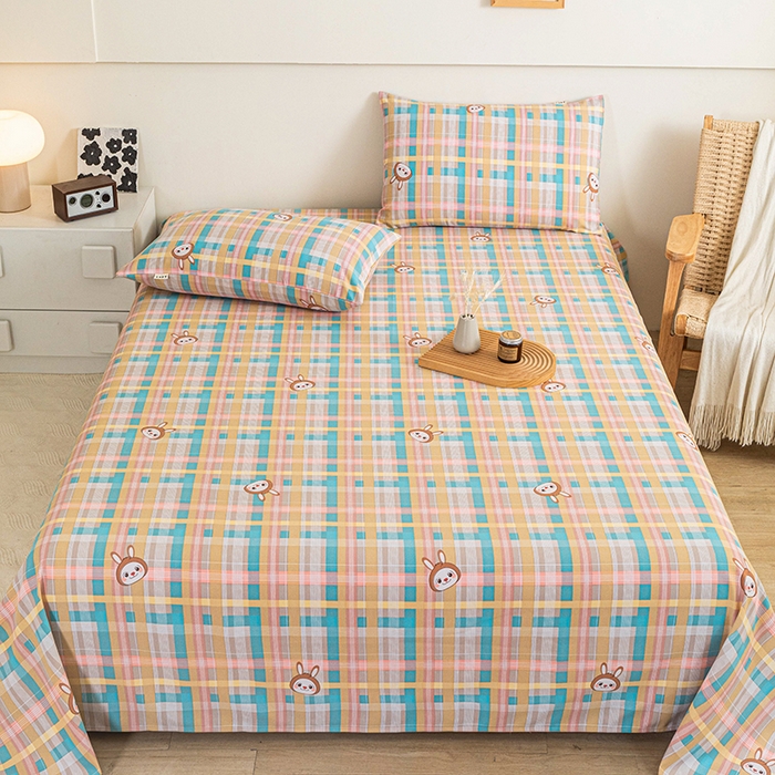 91家纺网 家纺一手货源 找家纺 芃成家纺 2025新款加厚老粗布床单 彩格兔