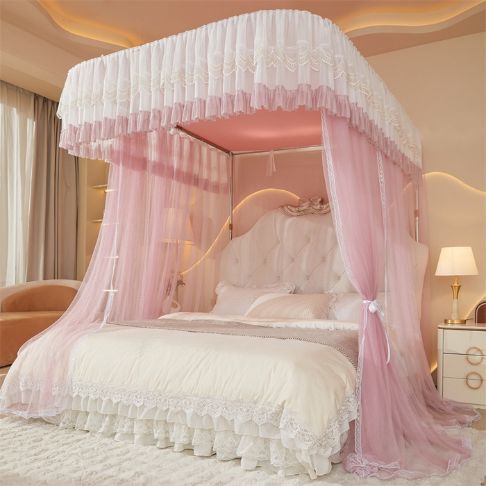 91家纺网 家纺一手货源 找家纺 迪凡保罗蚊帐 2025新款2513款双轨铝合金落地导轨蚊帐 樱花粉