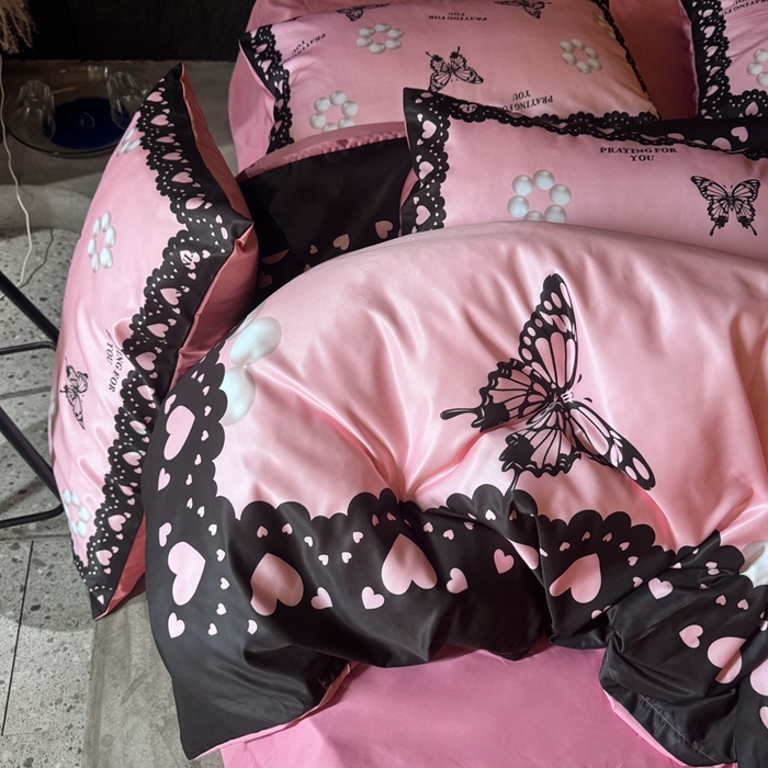 91家纺网 家纺一手货源 找家纺 丽斐纺织 2025新款冰丝四件套 梦蝶珠园