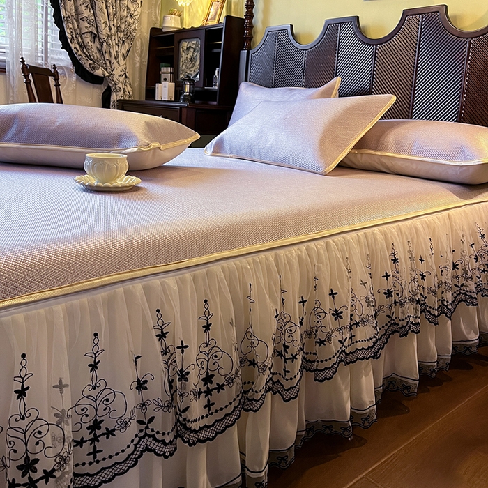 91家纺网 家纺一手货源 找家纺 网红馆（ck家纺） 2025新款可脱卸床裙款冰藤席-盛夏繁星 烟粉