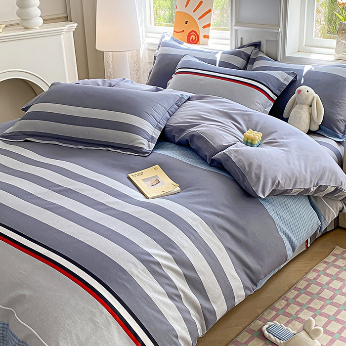 91家纺网 家纺一手货源 找家纺 天之爱 2025新款全棉印花四件套 沐光-灰