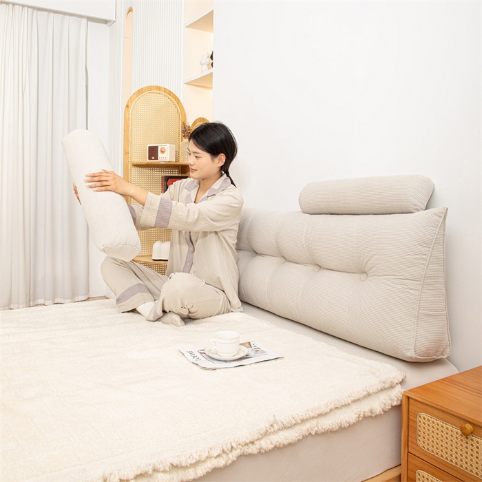 91家纺网 家纺一手货源 找家纺 沐沐家纺 2026新款灯芯绒三角靠背带头枕 浅灰色