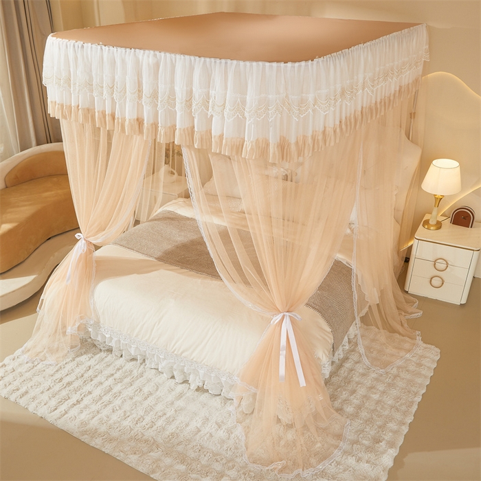 91家纺网 家纺一手货源 找家纺 迪凡保罗蚊帐 2025新款2513款双轨铝合金落地导轨蚊帐 杏仁色