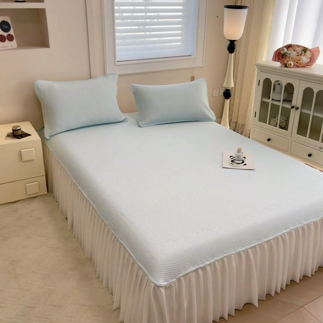 91家纺网 家纺一手货源 找家纺 布卢姆床垫 2025新款A类PE乙纶冰豆豆凉席床裙款 雪花