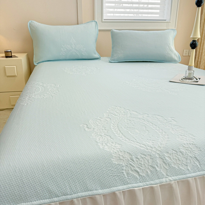 91家纺网 家纺一手货源 找家纺 布卢姆床垫 2025新款A类PE乙纶冰豆豆凉席床裙款 蝴蝶花镜 蓝