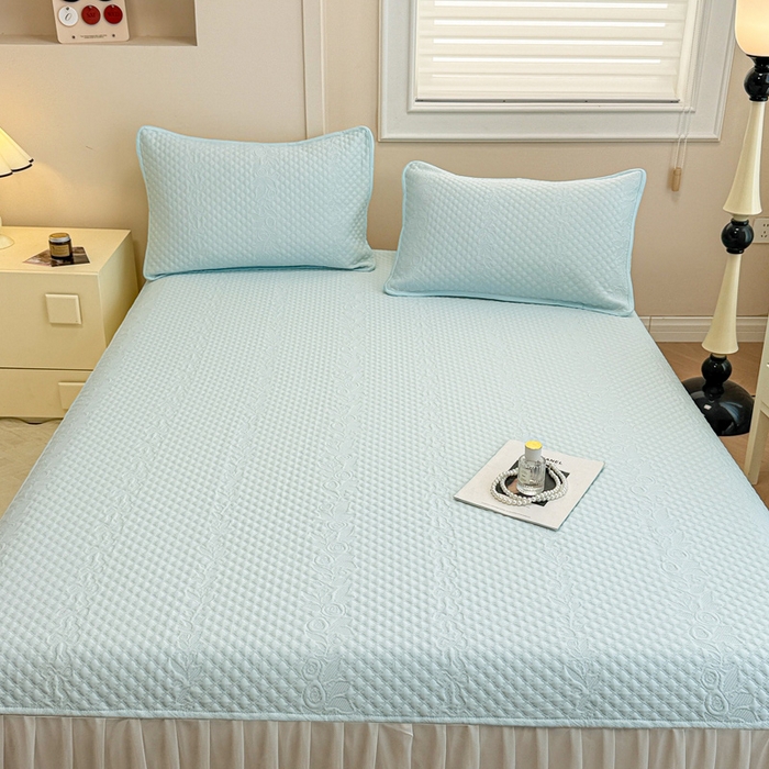 91家纺网 家纺一手货源 找家纺 布卢姆床垫 2025新款A类PE乙纶冰豆豆凉席床裙款 夏日藤萝 蓝