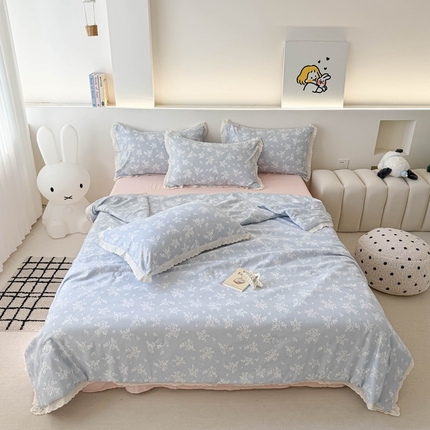 91家纺网 家纺一手货源 找家纺 （总）吾欢心 2025新款水洗双层纱夏被四件套