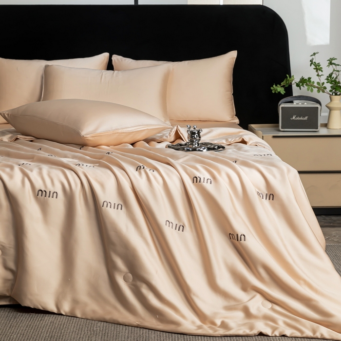91家纺网 家纺一手货源 找家纺 梦镜家纺 2025新款A类水洗真丝夏被四件套-minmin minmin香槟