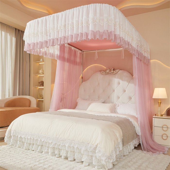 91家纺网 家纺一手货源 找家纺 迪凡保罗蚊帐 2025新款2513款双轨铝合金落地导轨蚊帐 樱花粉