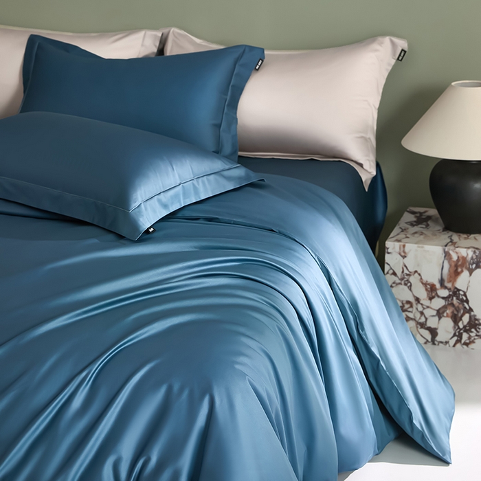 91家纺网 家纺一手货源 找家纺 禾时 2025新款轻奢A类100SPro新疆长绒棉四件套全棉纯棉高定款 宾利蓝