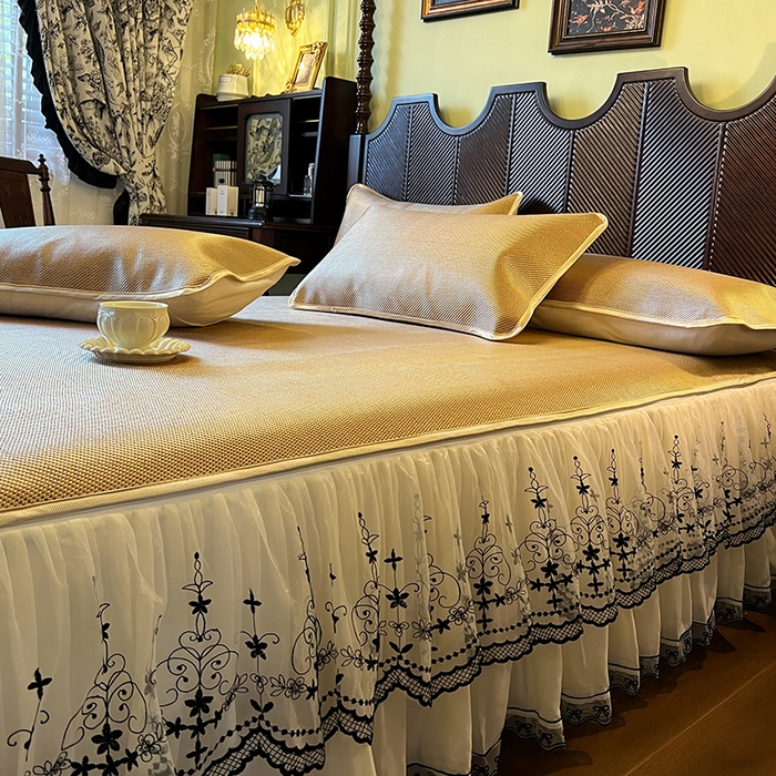 91家纺网 家纺一手货源 找家纺 网红馆（ck家纺） 2025新款可脱卸床裙款冰藤席-盛夏繁星 浅棕