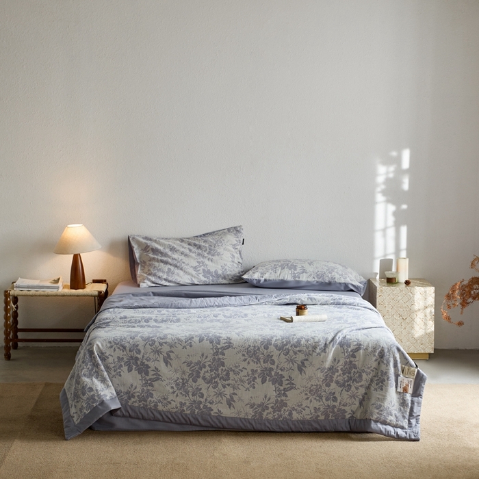 91家纺网 家纺一手货源 找家纺 宜代光年 2025新款60s水洗棉提花夏被套件繁花-紫