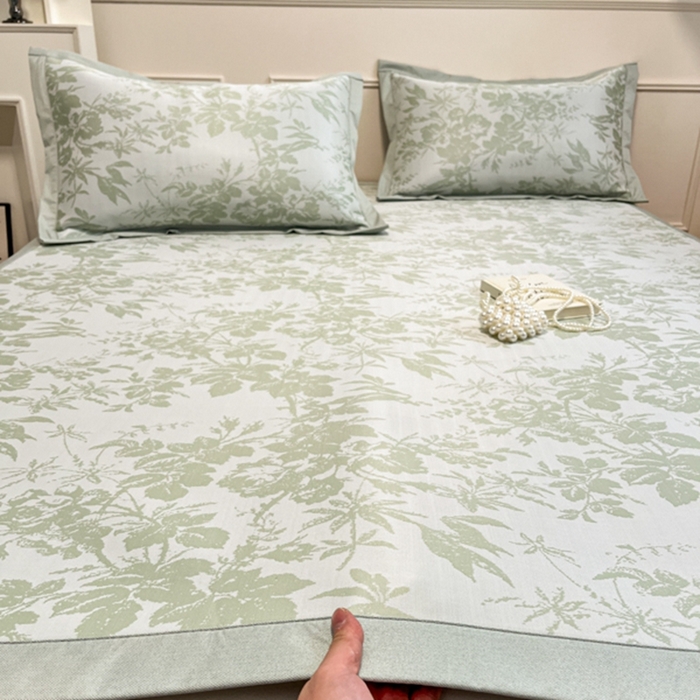 91家纺网 家纺一手货源 找家纺 宜代光年 2025新款冷凝丝可水洗提花凉感席-床席款 凉感繁花-绿