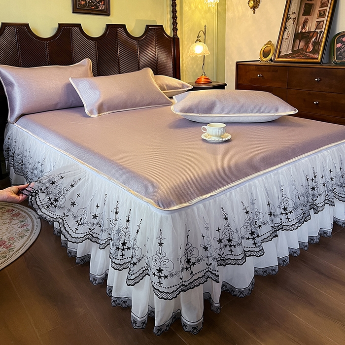 91家纺网 家纺一手货源 找家纺 网红馆（ck家纺） 2025新款可脱卸床裙款冰藤席-盛夏繁星 烟粉