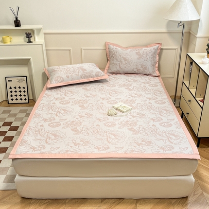 宜代光年 2025新款冷凝丝可水洗提花凉感席-床席款 凉感牡丹-粉
