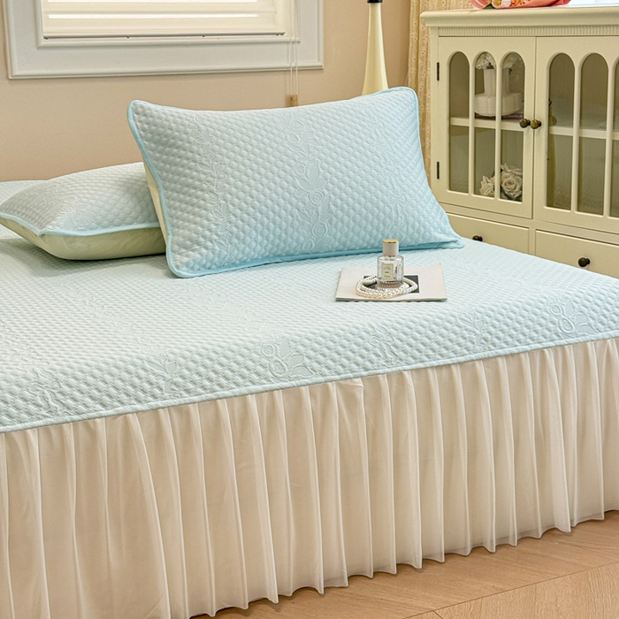 91家纺网 家纺一手货源 找家纺 布卢姆床垫 2025新款A类PE乙纶冰豆豆凉席床裙款 夏日藤萝 蓝