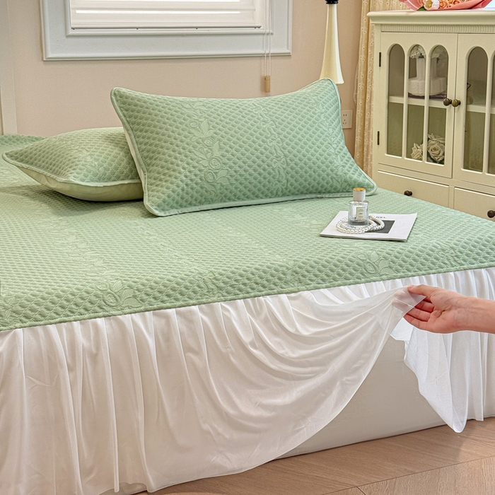 91家纺网 家纺一手货源 找家纺 布卢姆床垫 2025新款A类PE乙纶冰豆豆凉席床裙款 夏日藤萝 绿