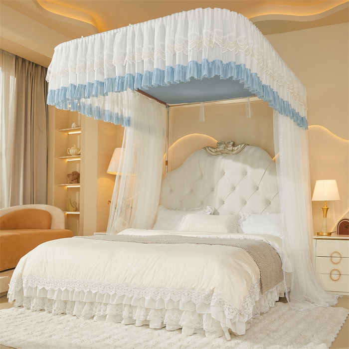 91家纺网 家纺一手货源 找家纺 迪凡保罗蚊帐 2025新款2513款双轨铝合金落地导轨蚊帐 欧白色