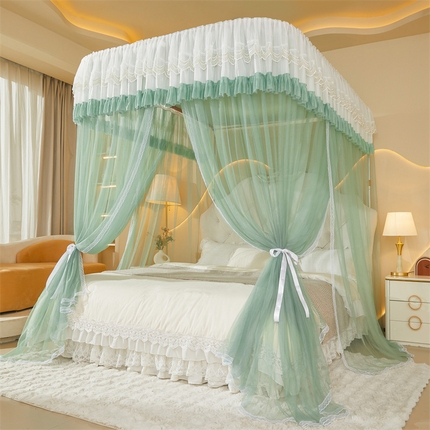 91家纺网 家纺一手货源 找家纺 迪凡保罗蚊帐 2025新款2513款双轨铝合金落地导轨蚊帐 抹茶绿