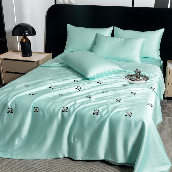 91家纺网 家纺一手货源 找家纺 （总）梦镜家纺 2025新款A类水洗真丝夏被四件套-熊猫