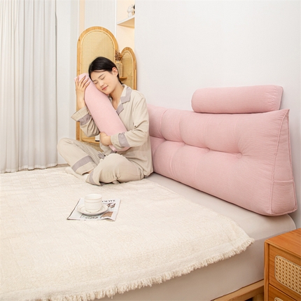 沐沐家纺 2026新款灯芯绒三角靠背带头枕 樱花粉