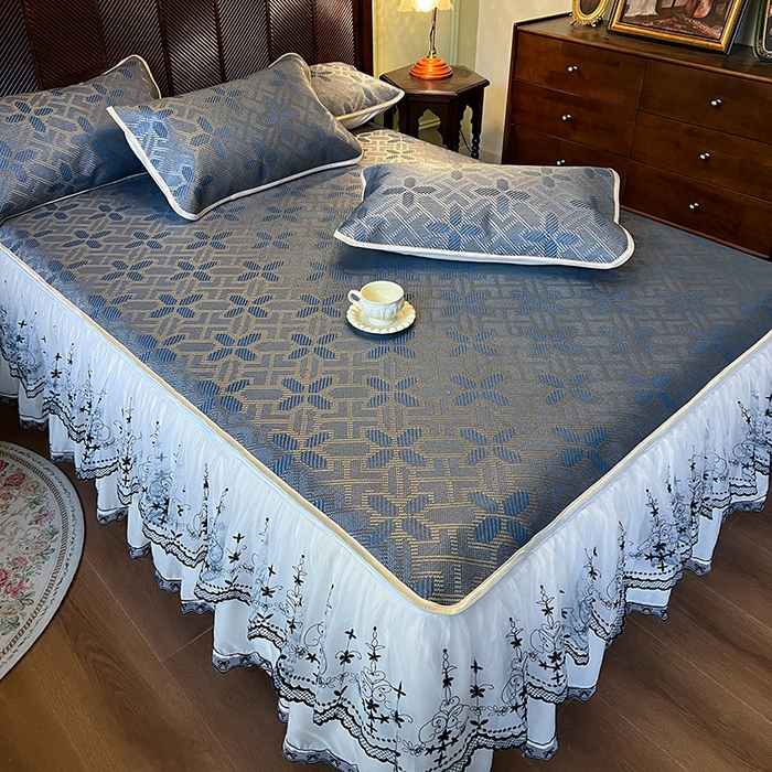 91家纺网 家纺一手货源 找家纺 网红馆（ck家纺） 2025新款可脱卸床裙款冰藤席-盛夏繁星 蔚蓝