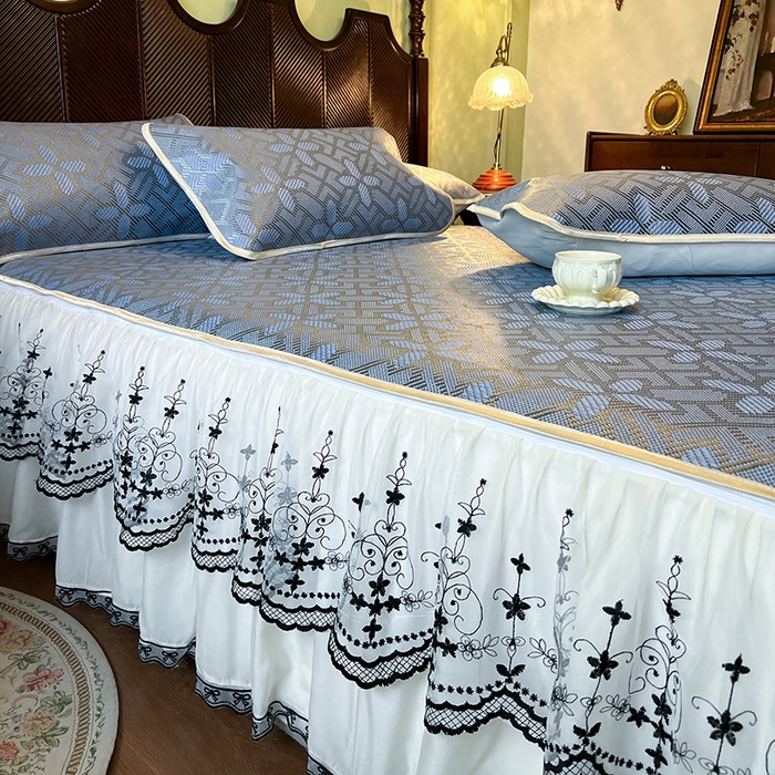 91家纺网 家纺一手货源 找家纺 网红馆（ck家纺） 2025新款可脱卸床裙款冰藤席-盛夏繁星 雾清