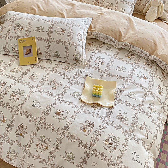 91家纺网 家纺一手货源 找家纺 天之爱 2025新款全棉印花四件套 乡野小筑