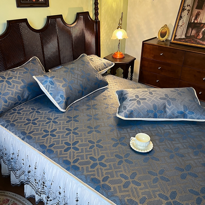 91家纺网 家纺一手货源 找家纺 网红馆（ck家纺） 2025新款可脱卸床裙款冰藤席-盛夏繁星 蔚蓝