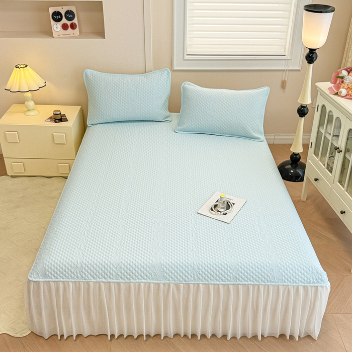 91家纺网 家纺一手货源 找家纺 布卢姆床垫 2025新款A类PE乙纶冰豆豆凉席床裙款 夏日藤萝 蓝