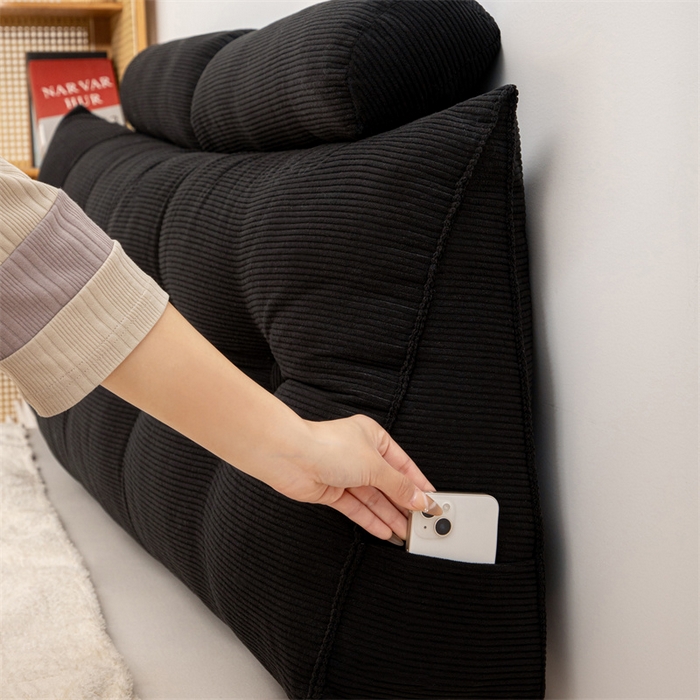 91家纺网 家纺一手货源 找家纺 沐沐家纺 2026新款灯芯绒三角靠背带头枕 黑色