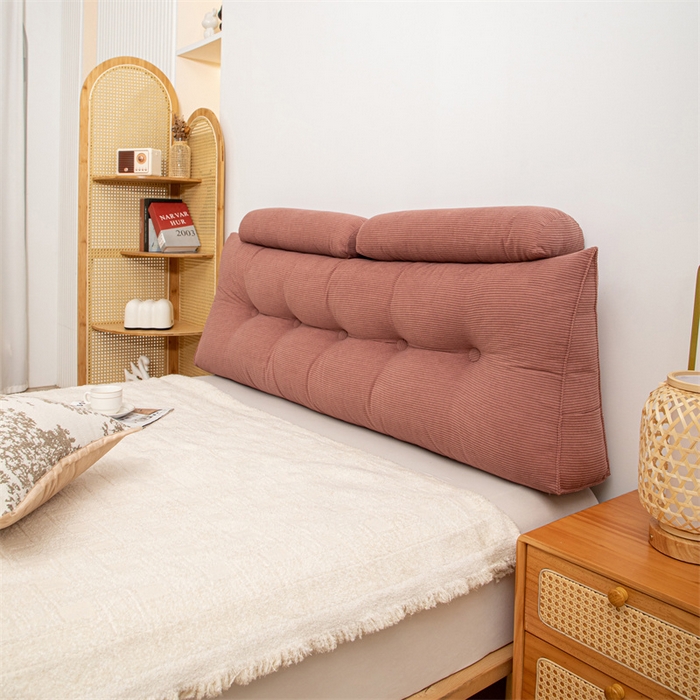 91家纺网 家纺一手货源 找家纺 沐沐家纺 2026新款灯芯绒三角靠背带头枕 胭脂红