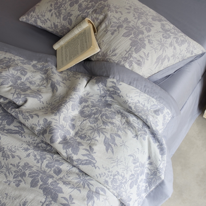 91家纺网 家纺一手货源 找家纺 宜代光年 2025新款60s水洗棉提花夏被套件繁花-紫