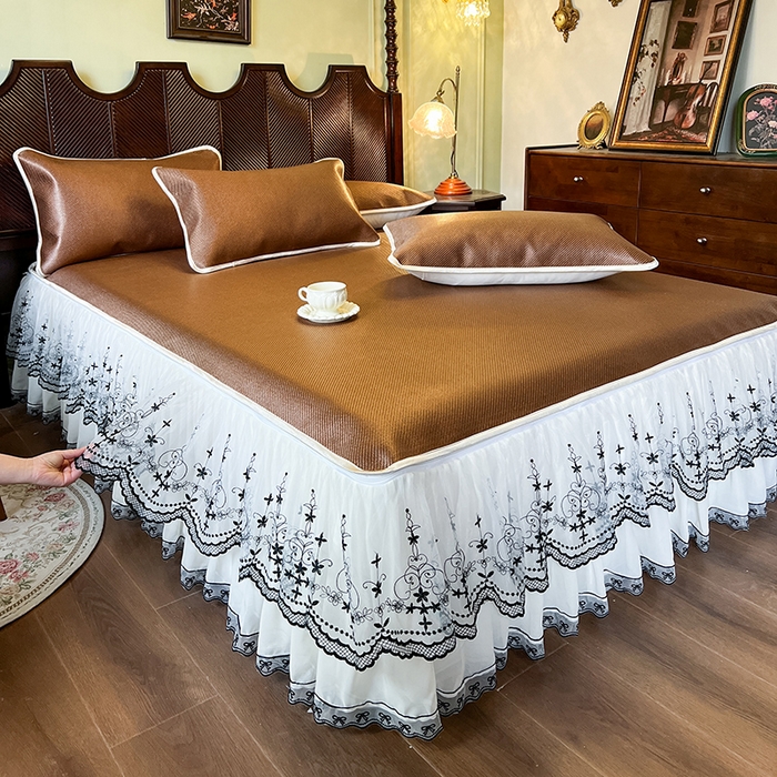 91家纺网 家纺一手货源 找家纺 网红馆（ck家纺） 2025新款可脱卸床裙款冰藤席-盛夏繁星 栗棕