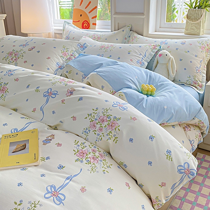 91家纺网 家纺一手货源 找家纺 天之爱 2025新款全棉印花四件套 幽幽花间兔