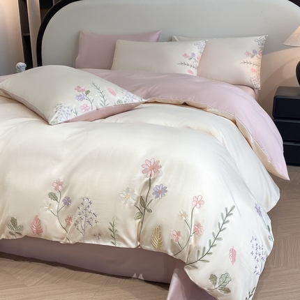 91家纺网 家纺一手货源 找家纺 （总）桃园 2025新款纯棉全棉长绒棉刺绣绣花四件套-洛可可（控价不低于198元）