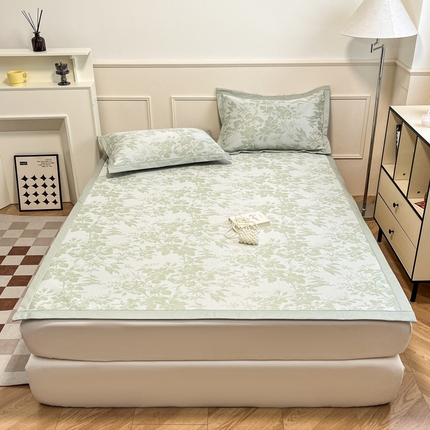 宜代光年 2025新款冷凝丝可水洗提花凉感席-床席款 凉感繁花-绿