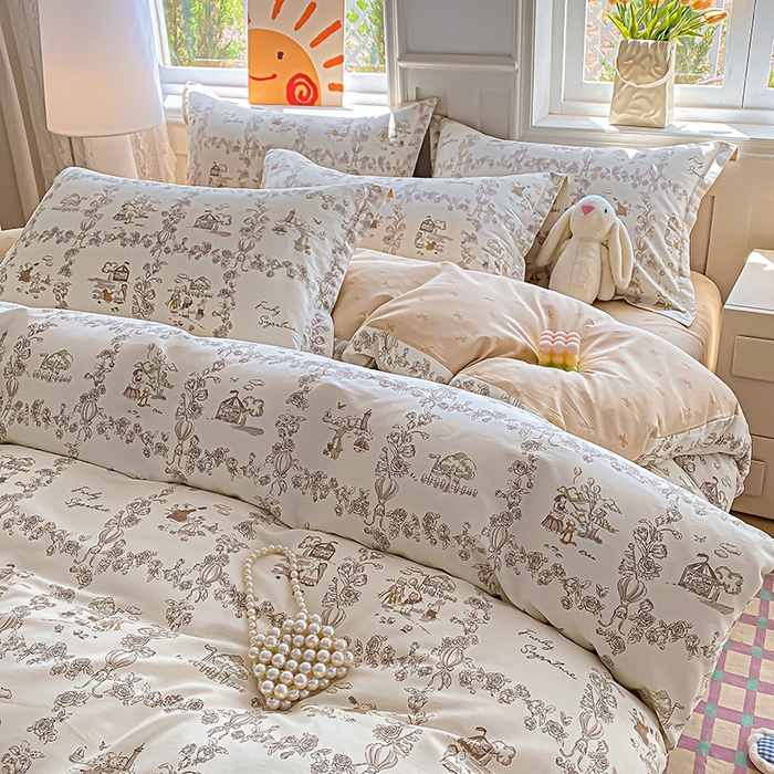 91家纺网 家纺一手货源 找家纺 天之爱 2025新款全棉印花四件套 乡野小筑